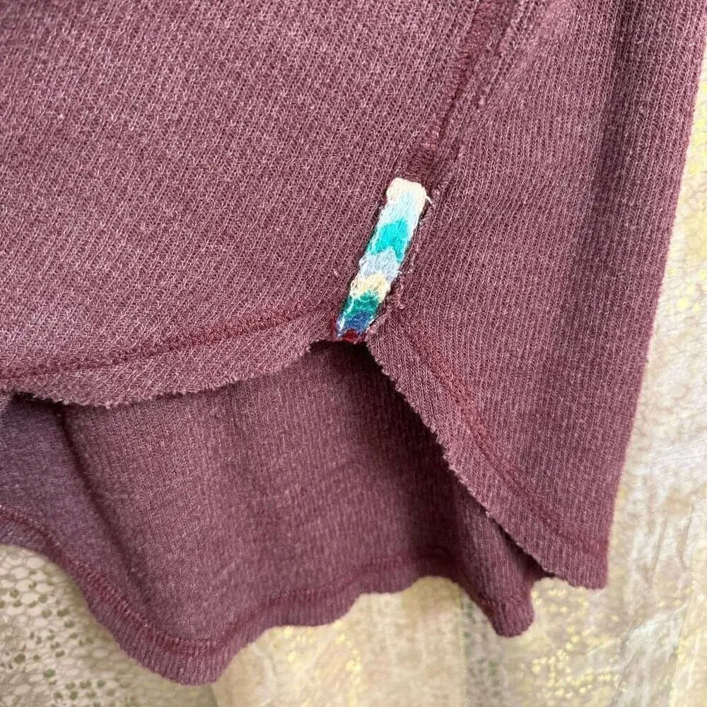 Free People Rainbow Thermal Wine Maroon Long Sleeve Boho Small